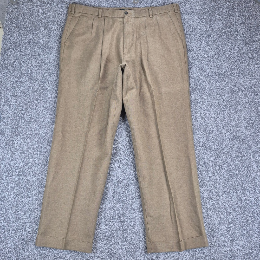 Dockers Pleated Pants Mens‎ 40x30 Brown Linen Cotton Relaxed Fit Cuffed